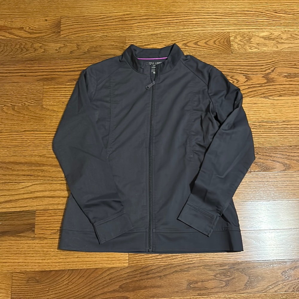 Dark gray scrub jacket by purple label/ healing hands